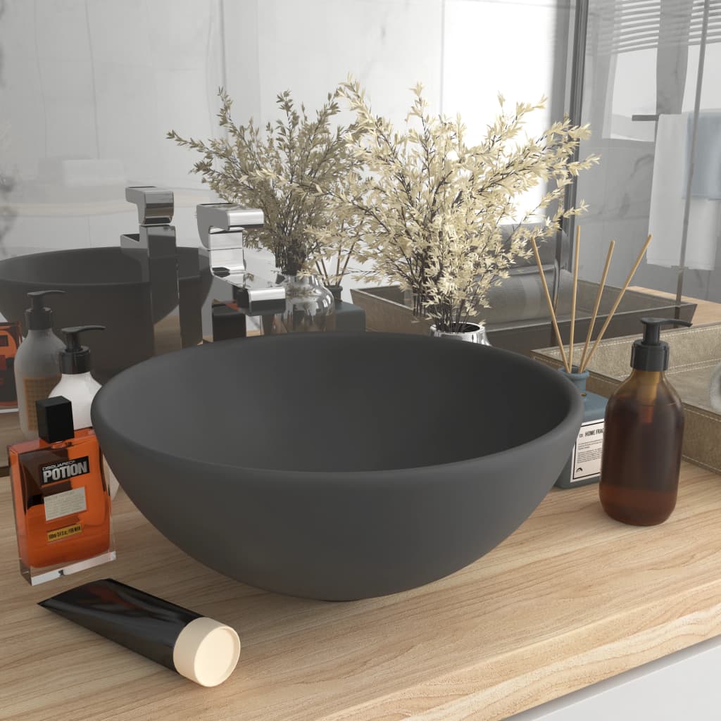 Vidaxl Washbasin Runde 32,5x14 cm Keramisk Mat mørkegrå