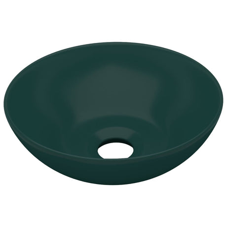 Vidaxl Washbasin rundt keramisk mørkegrøn