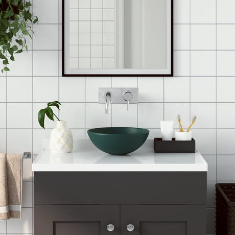 Vidaxl Washbasin rundt keramisk mørkegrøn