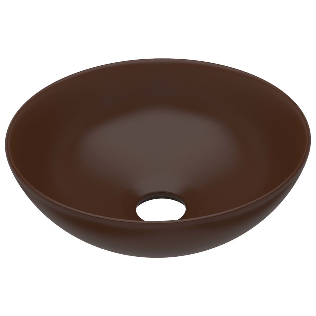 Vidaxl Washbasin rundt keramisk mørkebrun