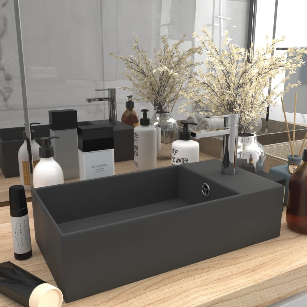 Vidaxl Washbasin med landing keramisk mørkegrå