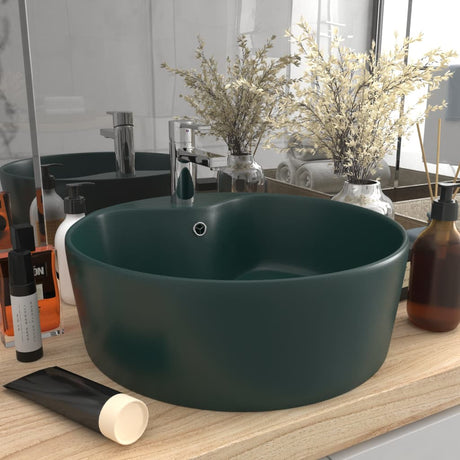 Vidaxl Washbasin med landing 36x13 cm keramisk matt mørkegrøn