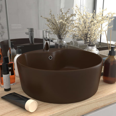 Vidaxl Washbasin med landing 36x13 cm keramisk matt mørkebrun