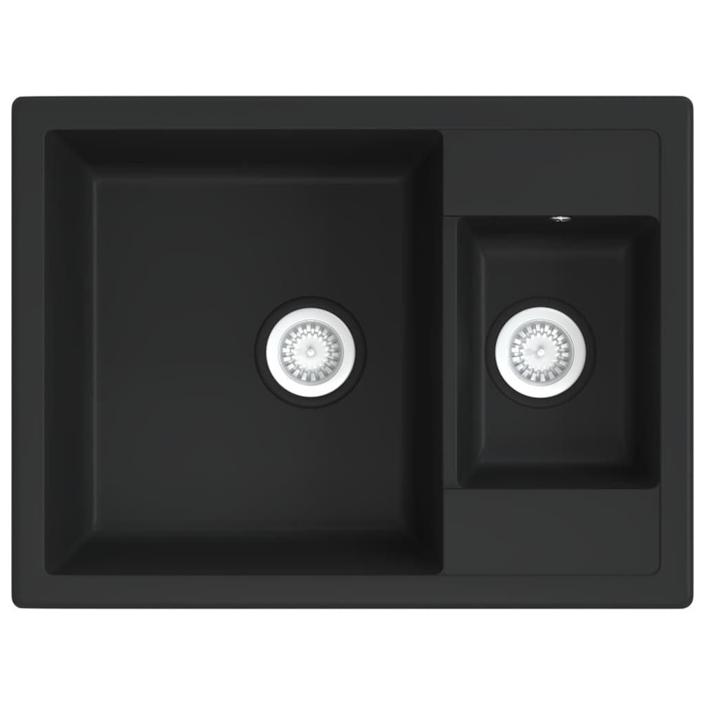 Vidaxl Sink Double Bins Med Overflow Hole Granite Black