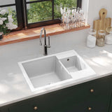 Vidaxl Sink Double Bins Med Overflow Hole Granite White