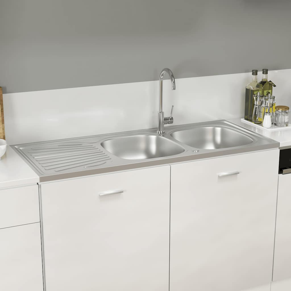 Vidaxx vask dobbelt skål 1200x600x155 mm rustfrit stål sølv