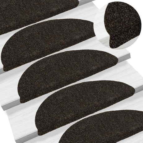 Vidaxl Stair Mats Self -fast 15 stykker 56x17x3 cm mørkebrun halvkugle