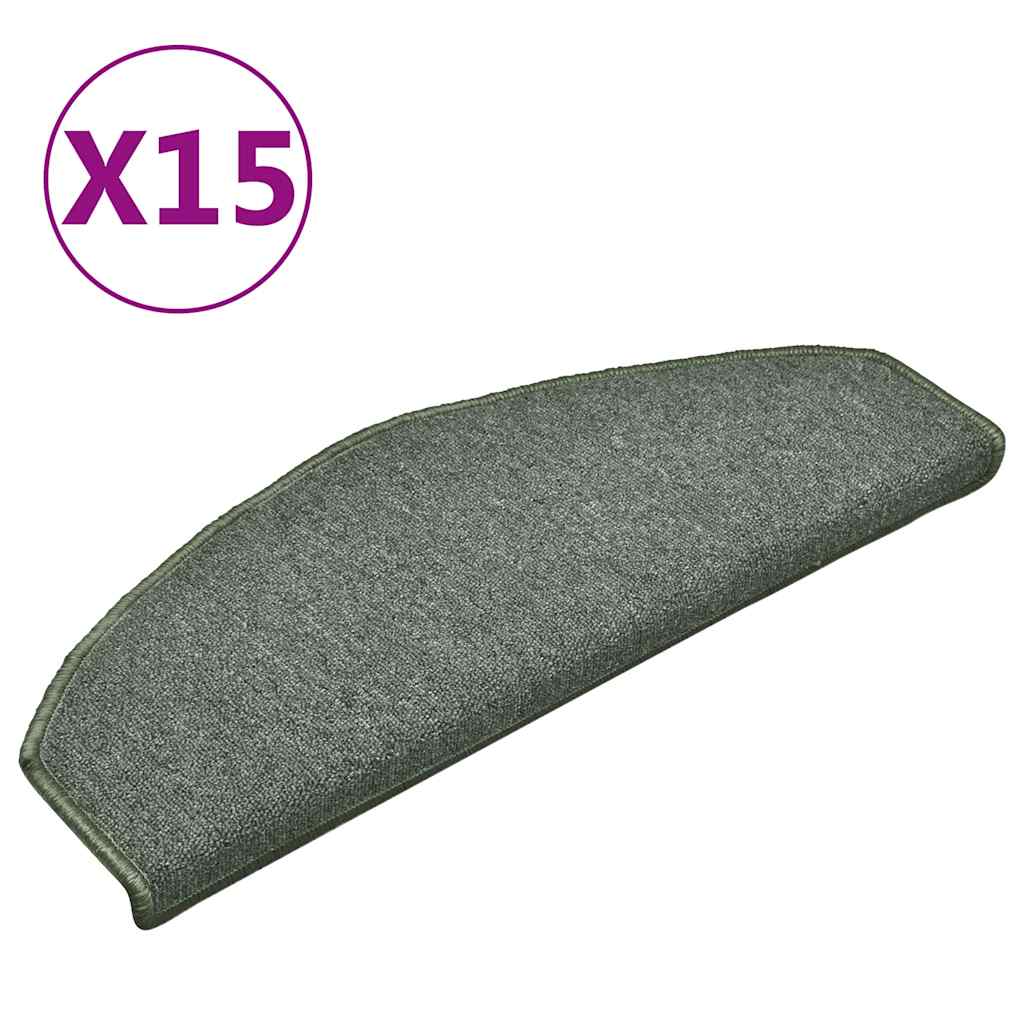 Vidaxx trappemåtter 15 stk 65x24x4 cm mørkegrøn halvrund stor