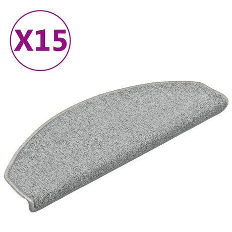 Vidaxl Stair Mats 15 St 65x24x4 cm lysegrå semi -runde store