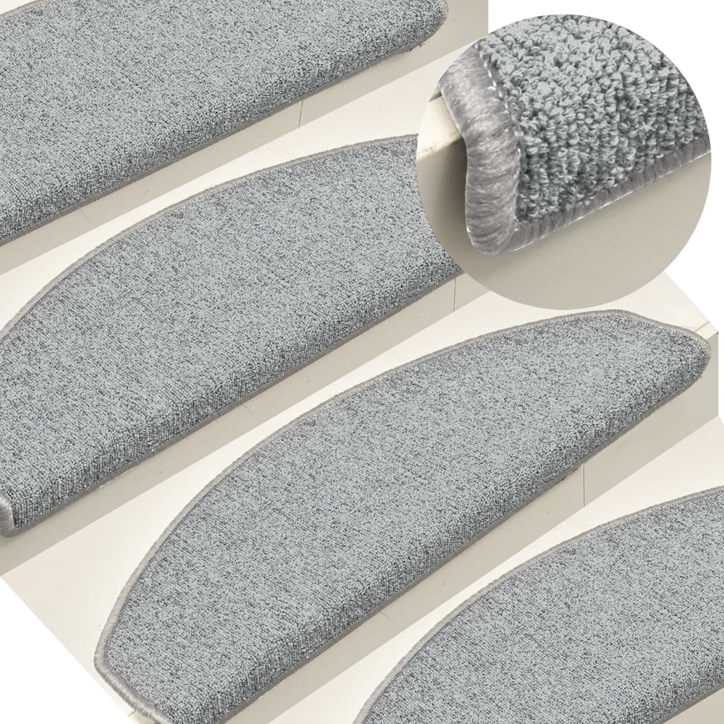 Vidaxl Stair Mats 15 St 65x24x4 cm lysegrå semi -runde store