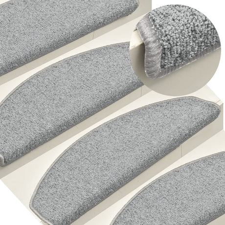 Vidaxl Stair Mats 15 St 65x24x4 cm lysegrå semi -runde store