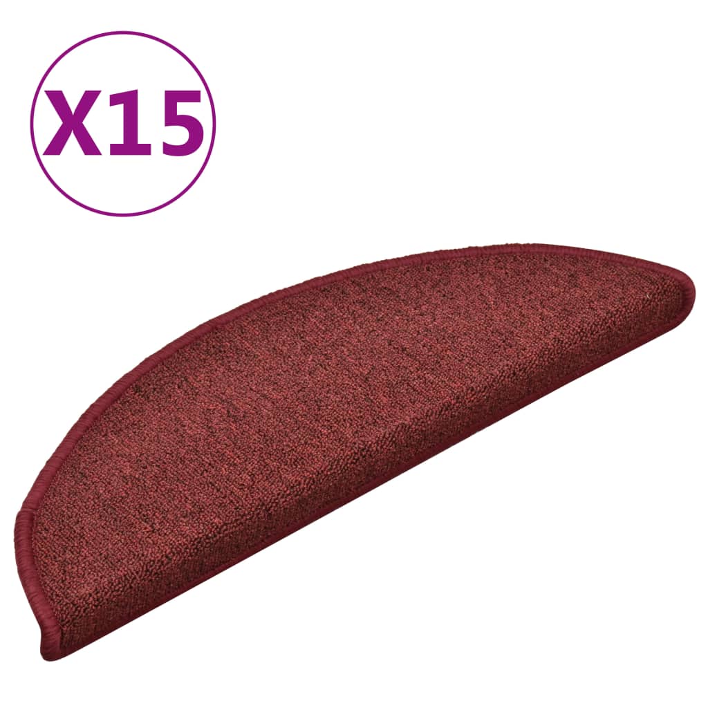 Vidaxx trappemåtter 15 stk 56x17x3 cm bordeaux halvrunde