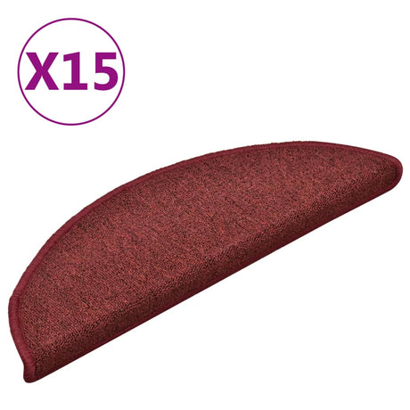 Vidaxx trappemåtter 15 stk 56x17x3 cm bordeaux halvrunde