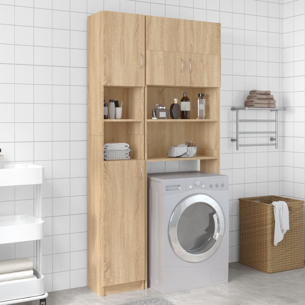 Vidaxl Washing Machine Cupboard Set Processed Wood Sonoma Oak -farvet