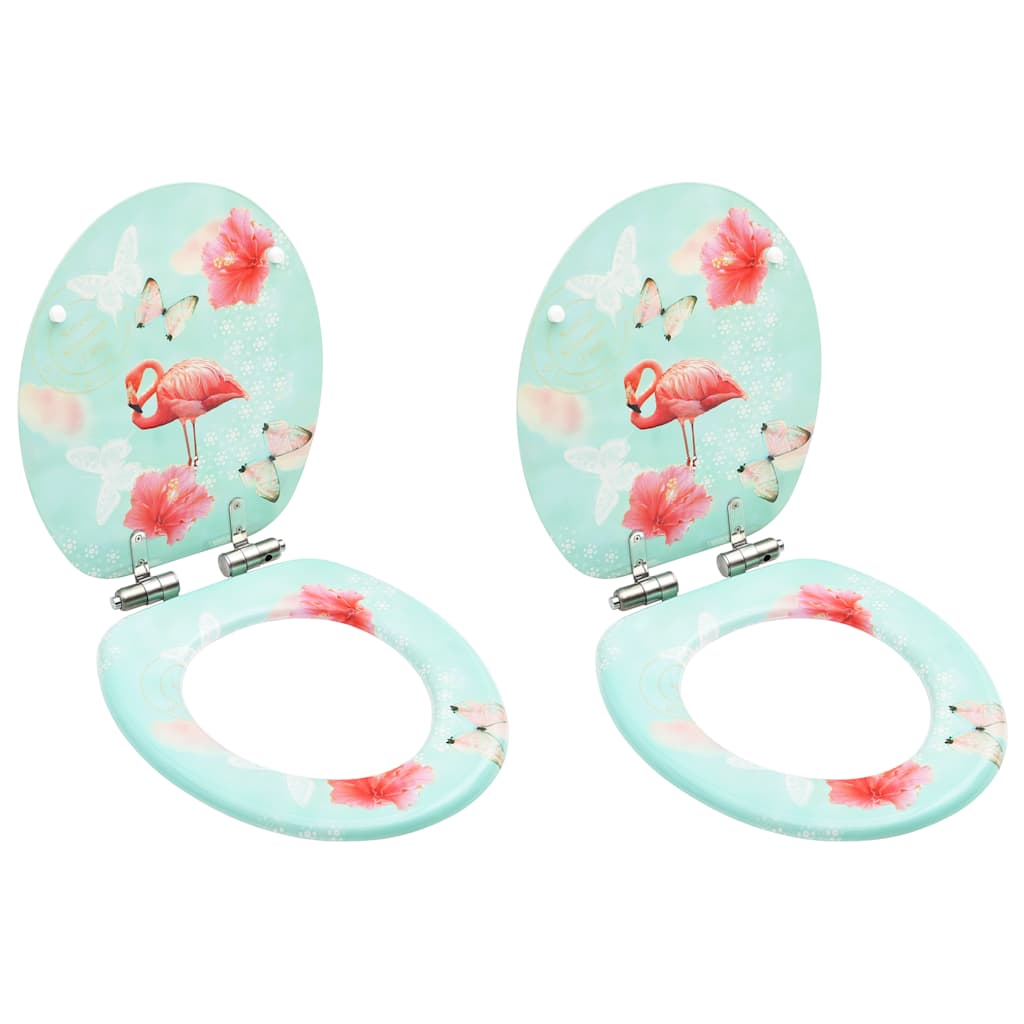 VidaXL toiletsæder med soft-close låg 2 stk flamingo MDF