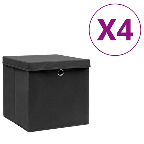 Vidaxl opbevaringsbokse med låg 4 stk 28x28x28 cm sort
