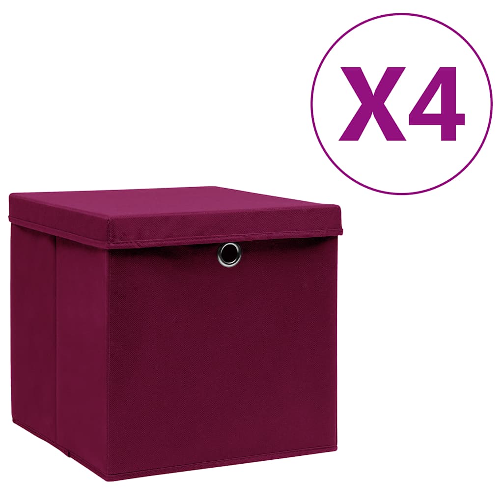 Vidaxx opbevaringsbokse med låg 4 stk 28x28x28 cm mørkerød