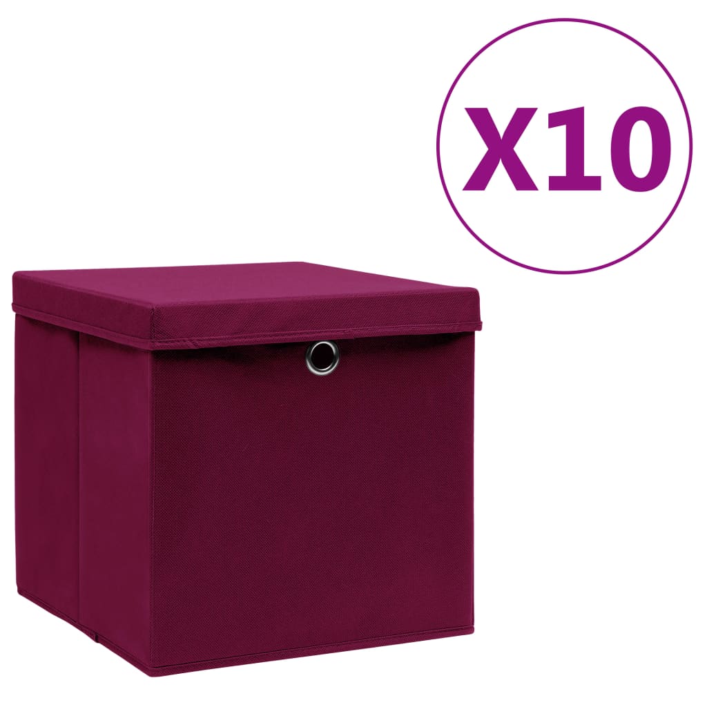 Vidaxx opbevaringsbokse med låg 10 stk. 28x28x28 cm mørkerød