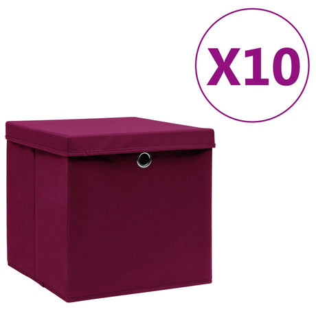 Vidaxx opbevaringsbokse med låg 10 stk. 28x28x28 cm mørkerød