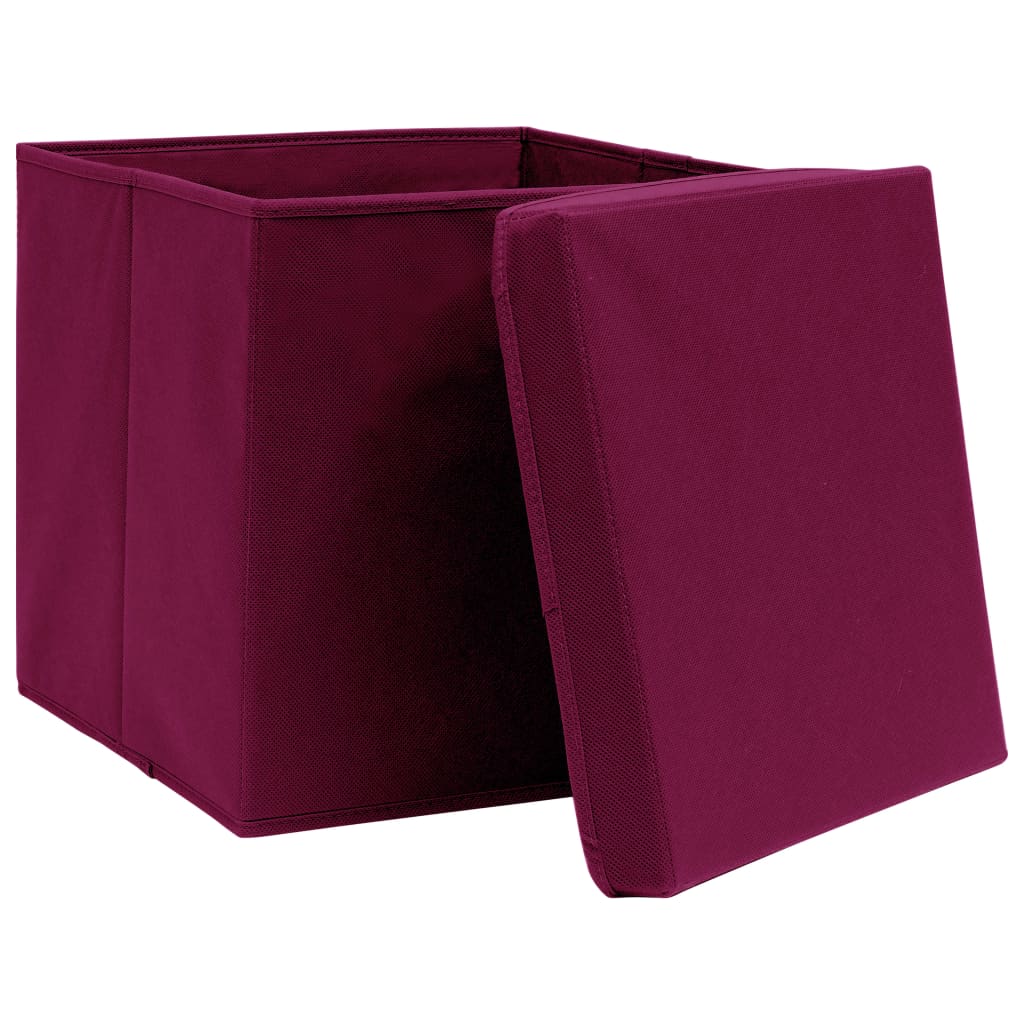 Vidaxx opbevaringsbokse med låg 10 stk. 28x28x28 cm mørkerød