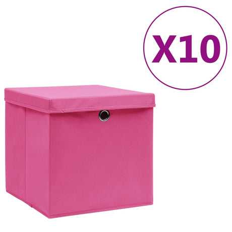 Vidaxx opbevaringsbokse med låg 10 stk. 28x28x28 cm lyserød