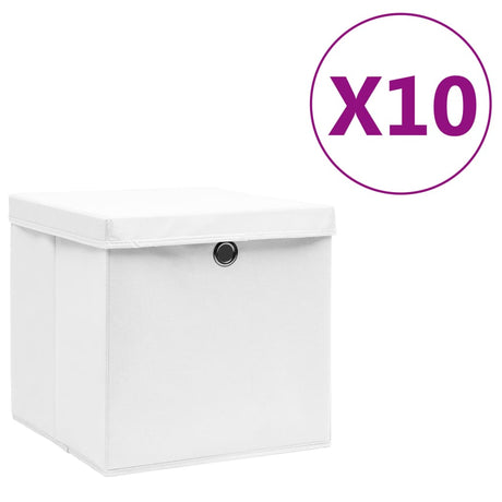 Vidaxl opbevaringsbokse med låg 10 St 28x28x28 cm hvid