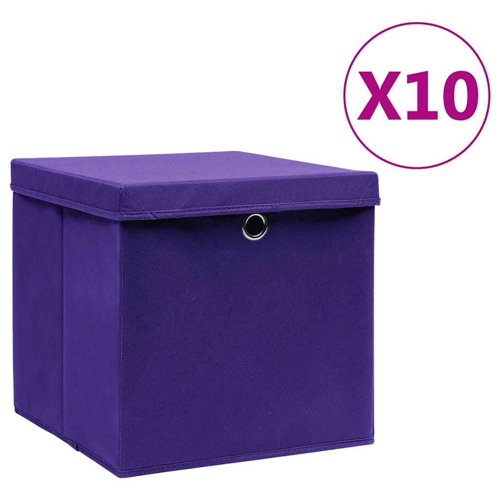 Vidaxl opbevaringsbokse med låg 10 St 28x28x28 cm lilla