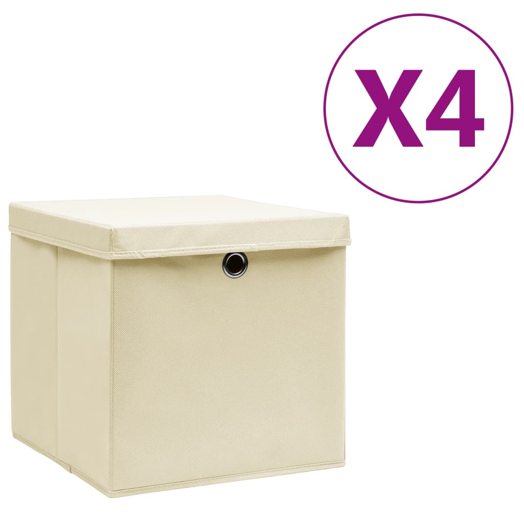 Vidaxx opbevaringsbokse med låg 4 stk. 28x28x28 cm cremefarvet