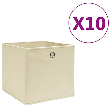 VIDAXL Opbevaringsbokse 10 stk. 28x28x28 cm ikke -vævet stof crème -farvet