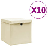 Vidaxl opbevaringsbokse med låg 10 stk. 28x28x28 cm creme -farvet
