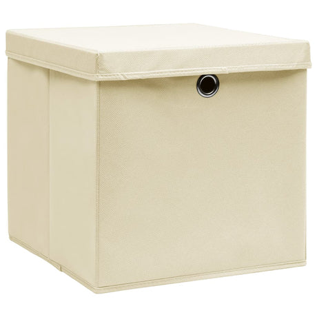 Vidaxl opbevaringsbokse med låg 10 stk. 28x28x28 cm creme -farvet