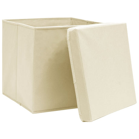 Vidaxl opbevaringsbokse med låg 10 stk. 28x28x28 cm creme -farvet