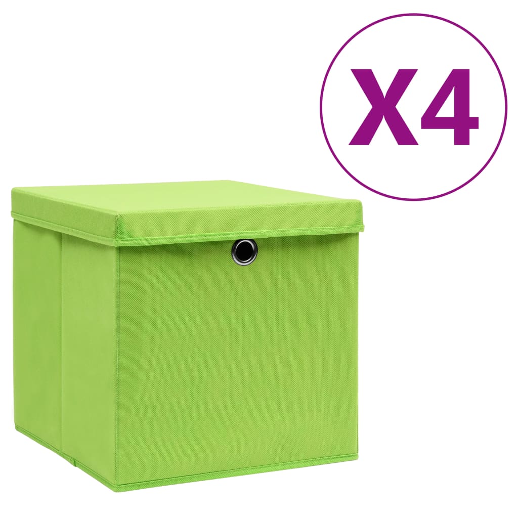 Vidaxl opbevaringsbokse med låg 4 stk. 28x28x28 cm grøn