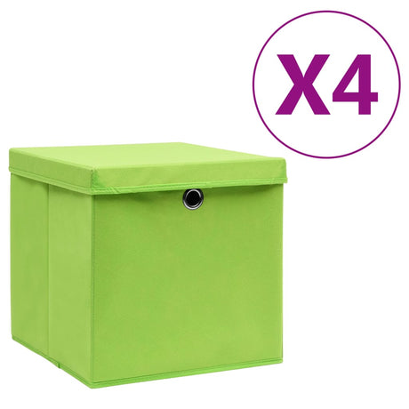 Vidaxl opbevaringsbokse med låg 4 stk. 28x28x28 cm grøn