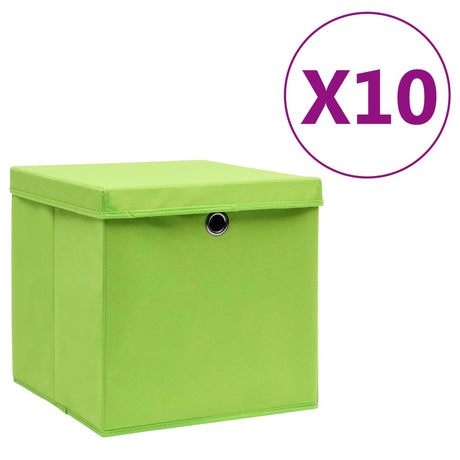 Vidaxl opbevaringsbokse med låg 10 St 28x28x28 cm grøn