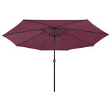Vidaxl -parasol med LED -belysning og metalstang 400 cm Bordeaux rød