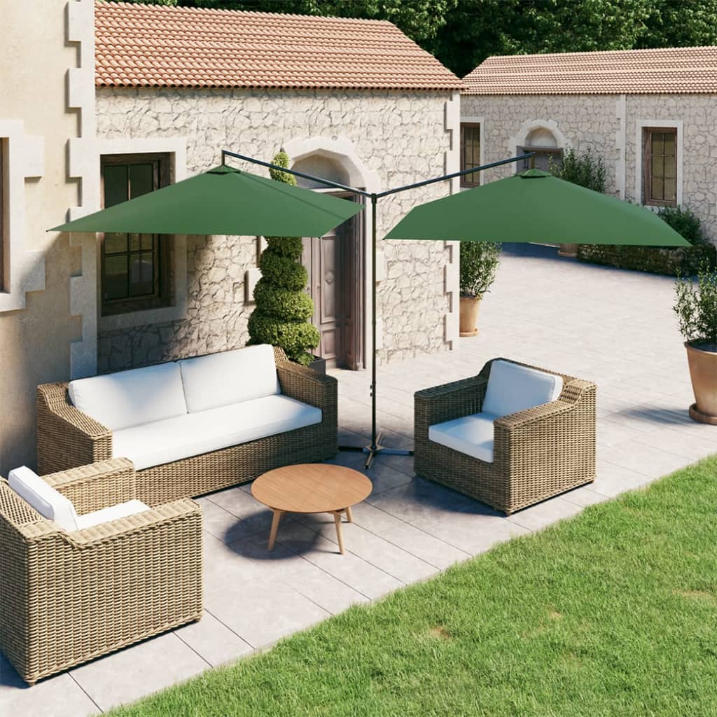Vidaxl Parasol dobbelt med stålstang 600x300 cm grøn