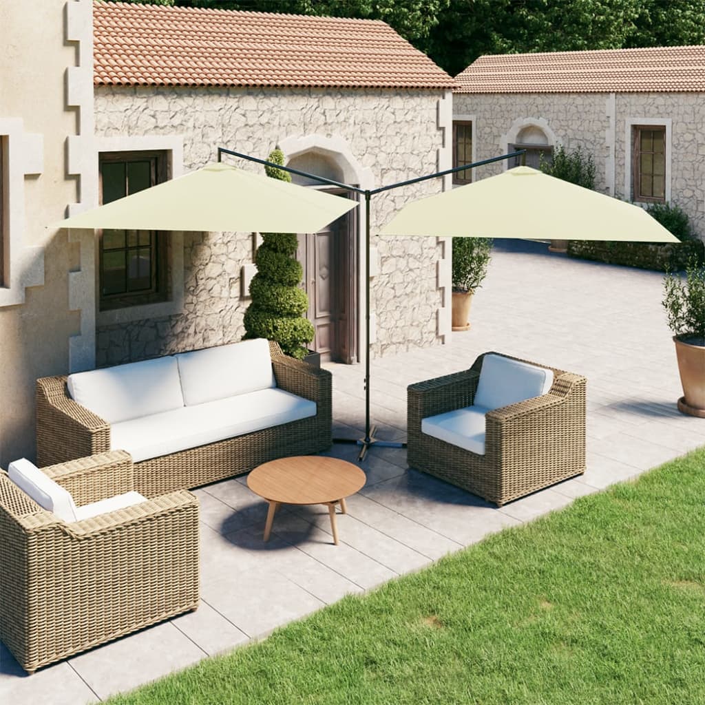 Vidaxl parasol dobbelt med stålstang 600x300 cm sand -farvet