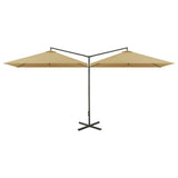 Vidaxl Parasol dobbelt med stålstang 600x300 cm taupe