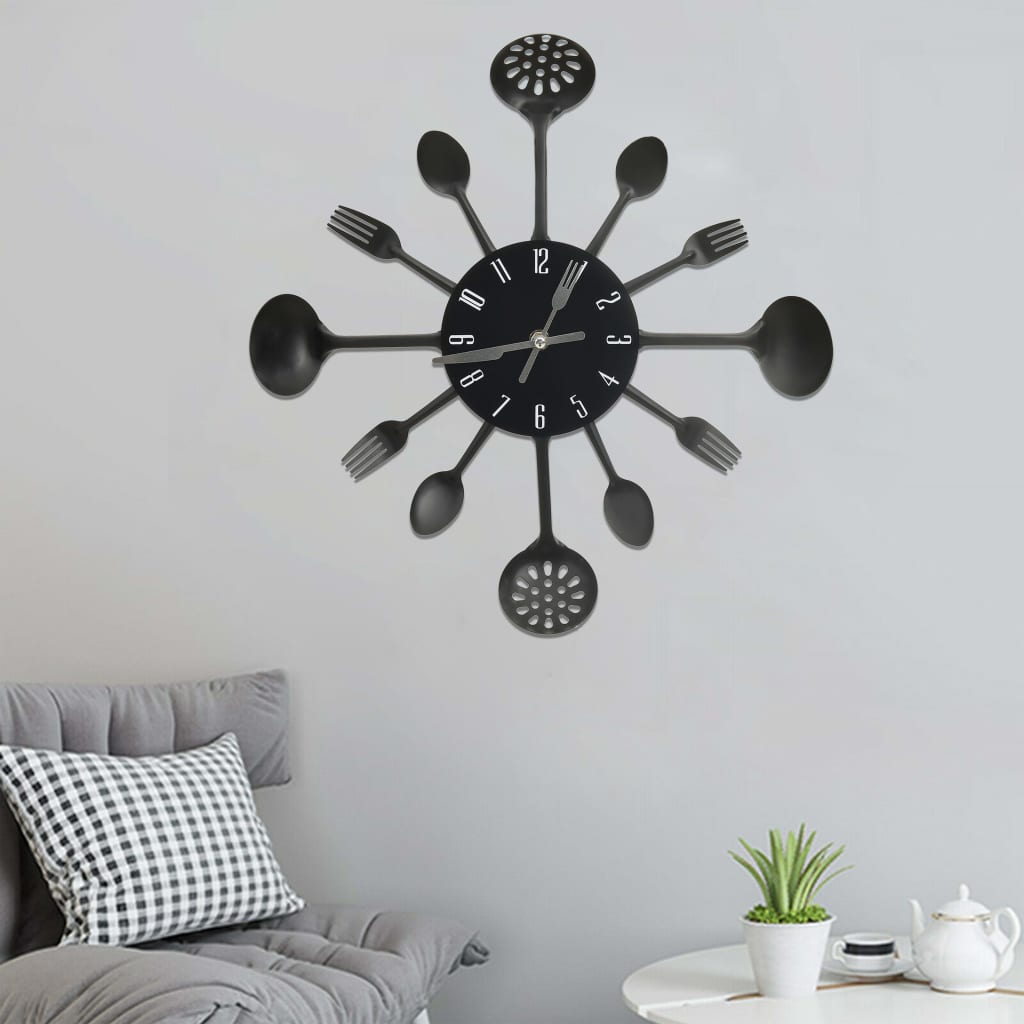 Vidaxl Wall Clock Spoon-And-Frokk 40 cm aluminium sort