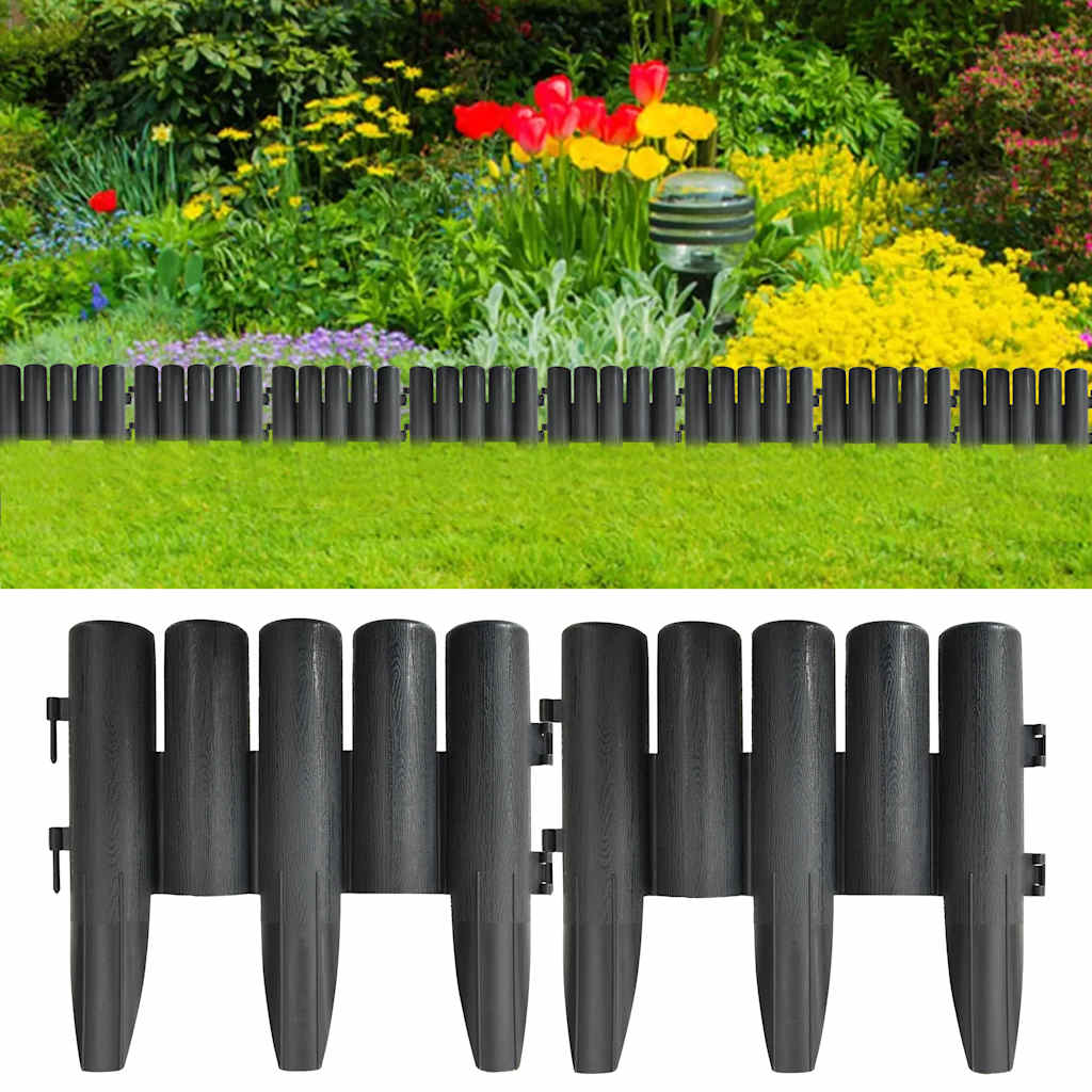 Vidaxl Gazon kanter 36 ST 10 M PP Anthracite -farvet