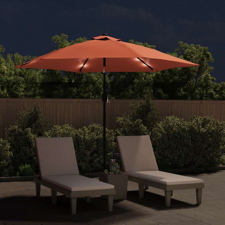 Vidaxl -parasol med LED -belysning og stålstang 300 cm terracotta