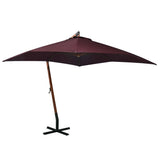 Vidaxl Floating Parasol med pol 3x3 m Solid Vurenhout Bordeaux rød