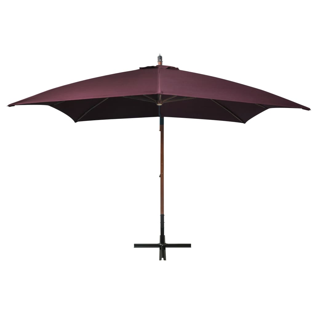 Vidaxl Floating Parasol med pol 3x3 m Solid Vurenhout Bordeaux rød