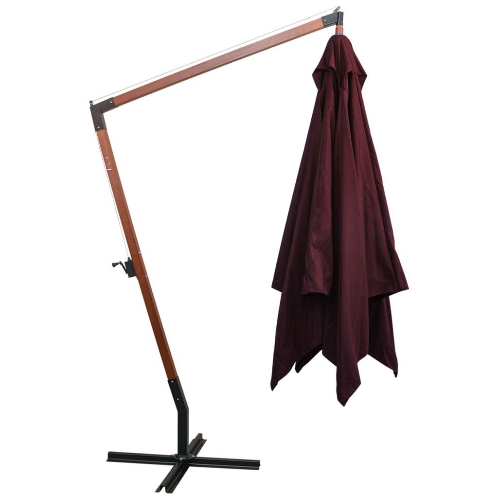 Vidaxl Floating Parasol med pol 3x3 m Solid Vurenhout Bordeaux rød