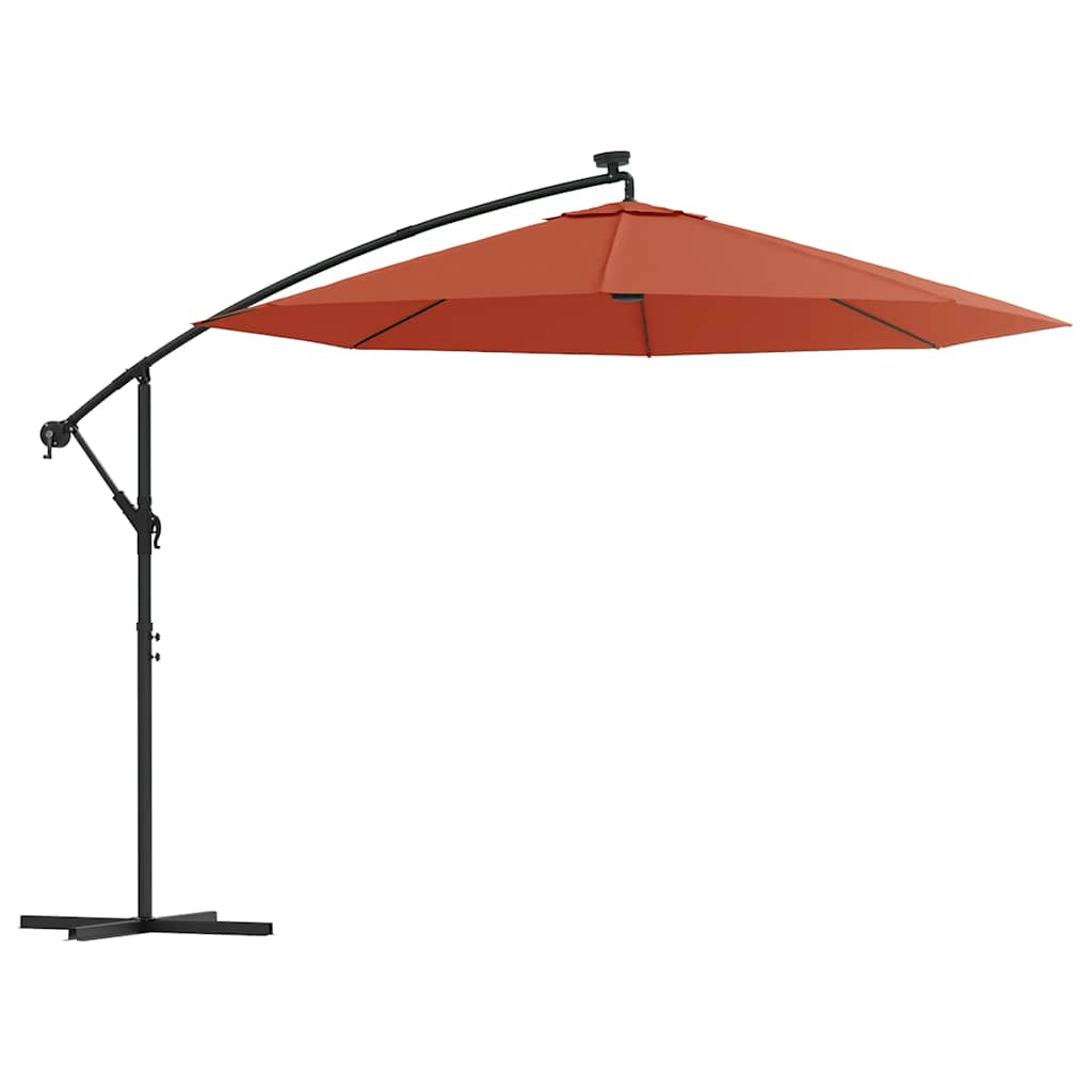 Vidaxl flydende parasol med LED -belysning og stålstang Terracotta -farve