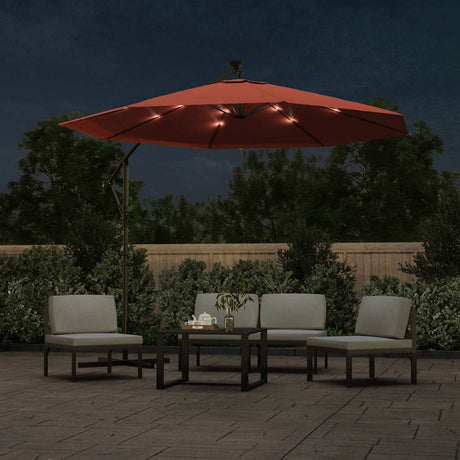 Vidaxl flydende parasol med LED -belysning og stålstang Terracotta -farve