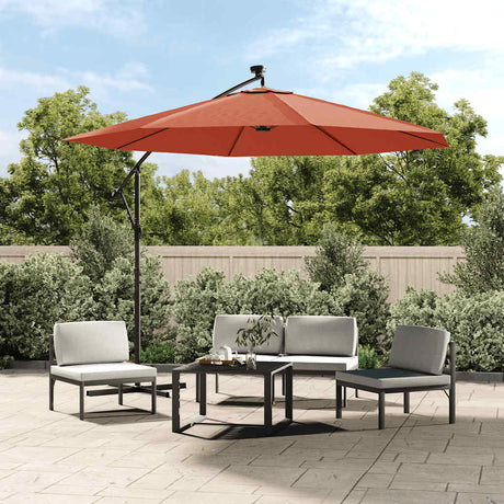 Vidaxl flydende parasol med LED -belysning og stålstang Terracotta -farve