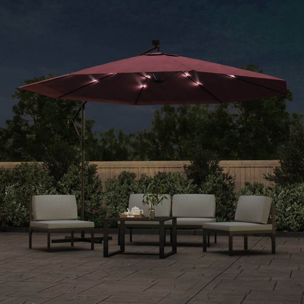Vidaxl Floating Parasol med LED -belysning 350 cm Bordeaux rød
