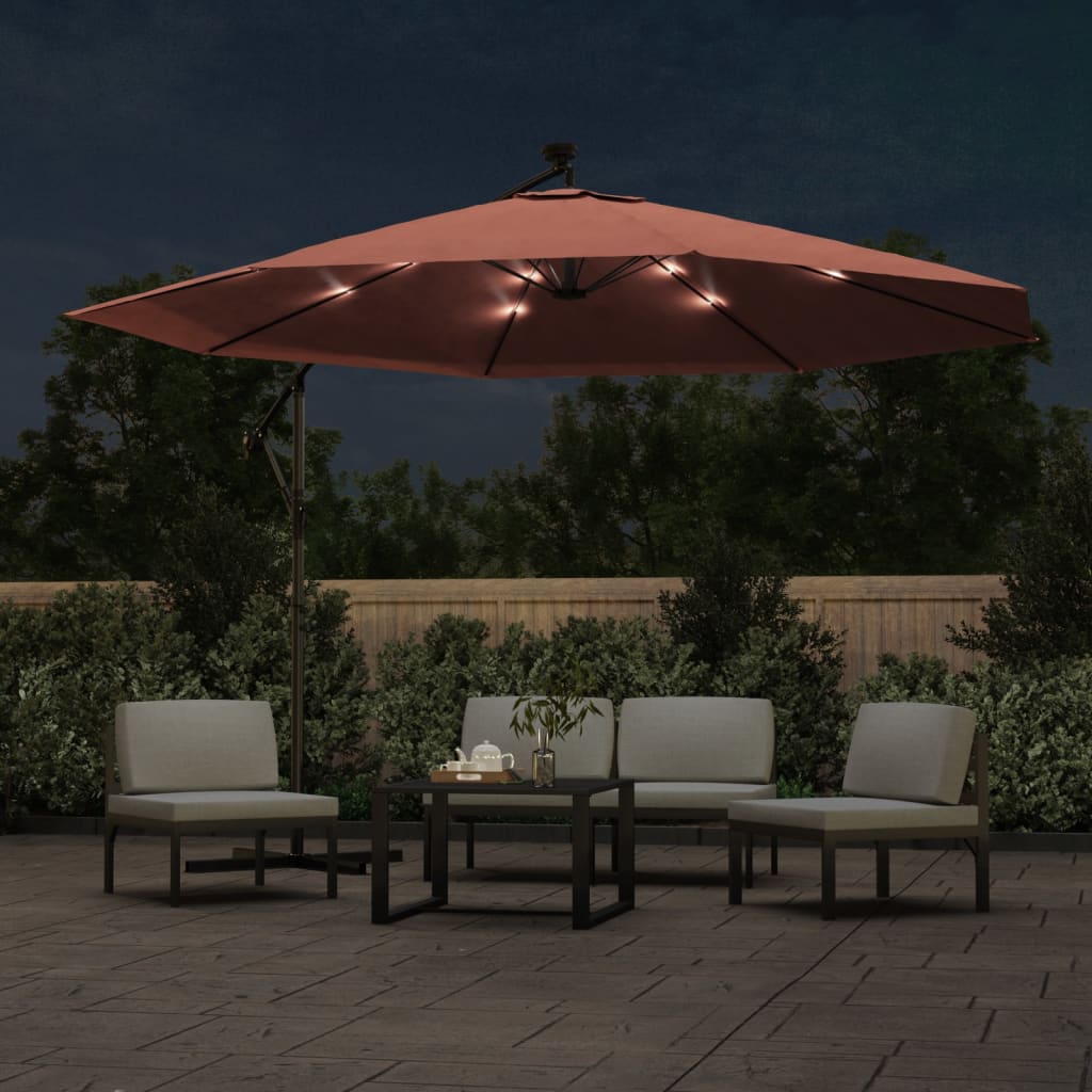Vidaxl Floating Parasol med LED-belysning 350 cm Terracotta-farvet